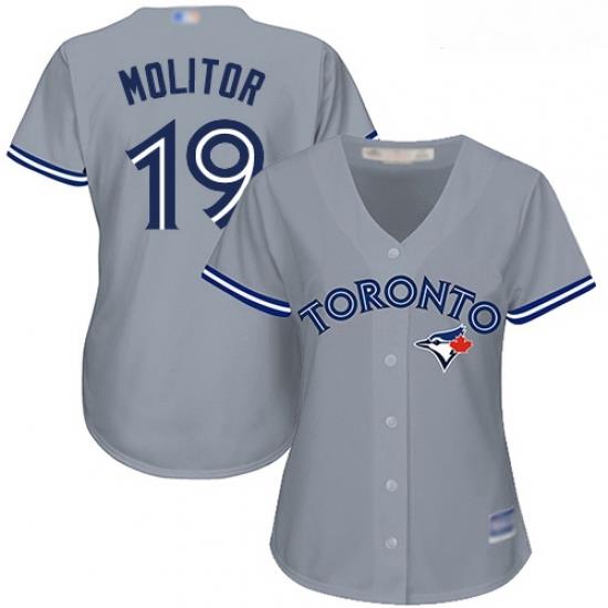 Blue Jays #19 Paul Molitor Grey Road Women Stitched Baseball Jersey