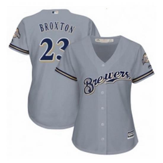 Womens Majestic Milwaukee Brewers 23 Keon Broxton Replica Grey Road Cool Base MLB Jersey