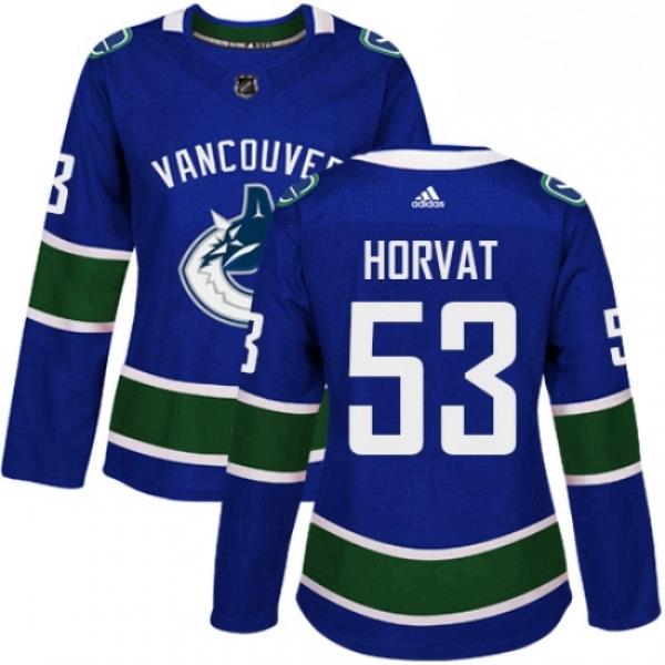 Womens Adidas Vancouver Canucks 53 Bo Horvat Authentic Blue Home NHL Jersey