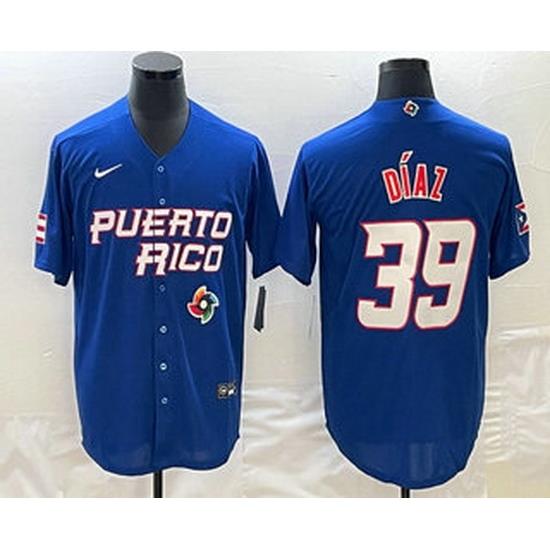Men's Puerto Rico Baseball #39 EdWin Diaz 2023 Blue World Baseball Classic Stitched Jerseys