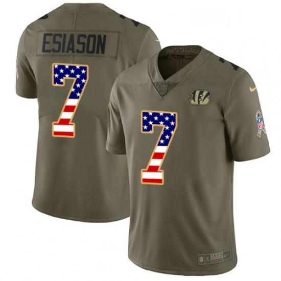 Youth Nike Cincinnati Bengals 7 Boomer Esiason Limited OliveUSA Flag 2017 Salute to Service NFL Jersey
