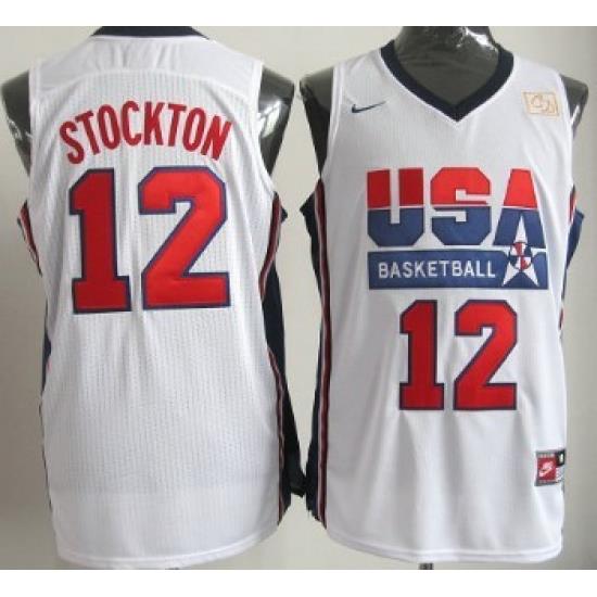 1992 Olympics Team USA 12 John Stockton White Swingman Jersey