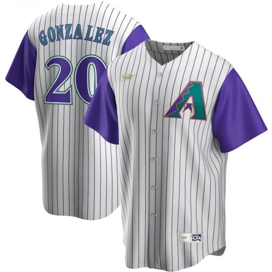 Men Arizona Diamondbacks 20 Luis Gonzalez Nike Alternate CooperstoWn Collection Player MLB Jersey Cream Purple