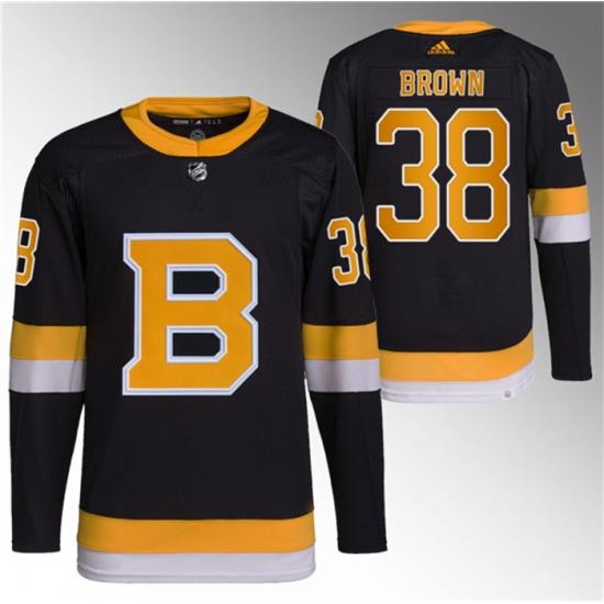 Men Boston Bruins 38 Patrick Brown Black Home Breakaway Stitched Jersey