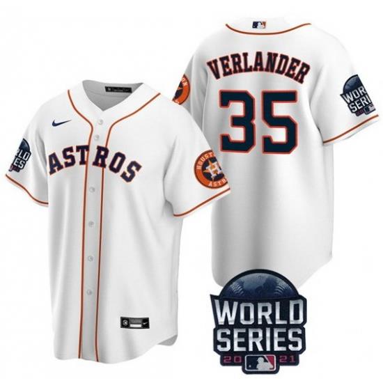 Men Houston Astros 35 Justin Verlander 2021 White World Series Cool Base Stitched Baseball Jersey