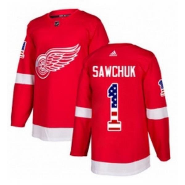 Youth Adidas Detroit Red Wings 1 Terry Sawchuk Authentic Red USA Flag Fashion NHL Jersey