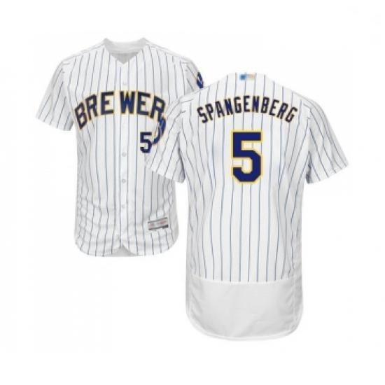 Mens Milwaukee Brewers 5 Cory Spangenberg White Home Flex Base Authentic Collection Baseball Jersey
