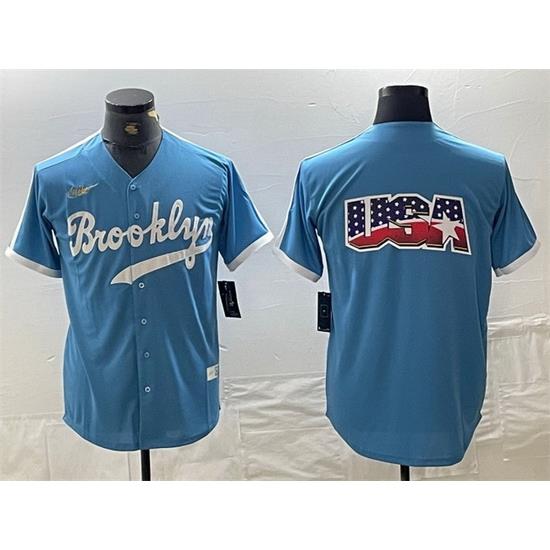 Men Los Angeles Dodgers Team Big Logo Light Blue ThroWback Cool Base Stitched Baseball Jersey