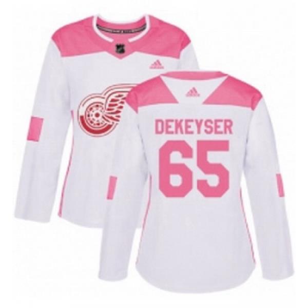 Womens Adidas Detroit Red Wings 65 Danny DeKeyser Authentic WhitePink Fashion NHL Jersey