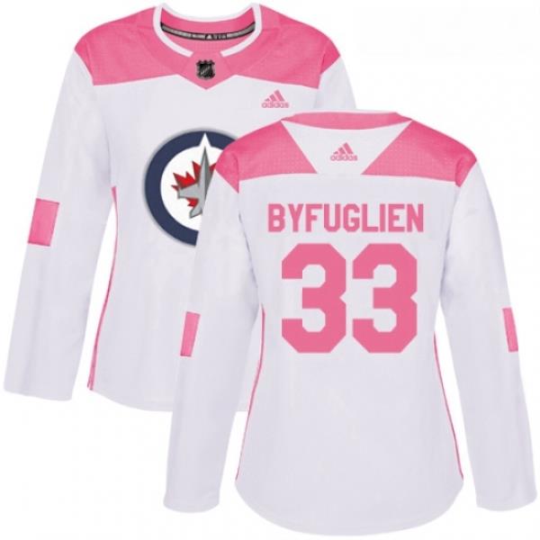 Womens Adidas Winnipeg Jets 33 Dustin Byfuglien Authentic WhitePink Fashion NHL Jersey