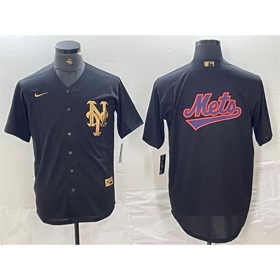 Men NeW York Mets Black Team Big Logo Cool Base Stitched Baseball Jersey 2