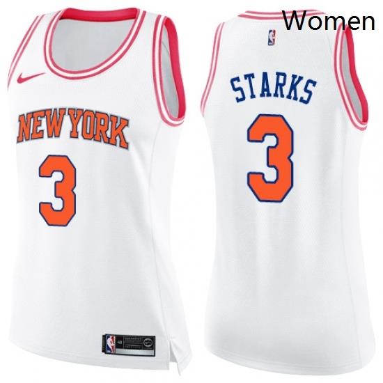 Womens Nike New York Knicks 3 John Starks Swingman WhitePink Fashion NBA Jersey