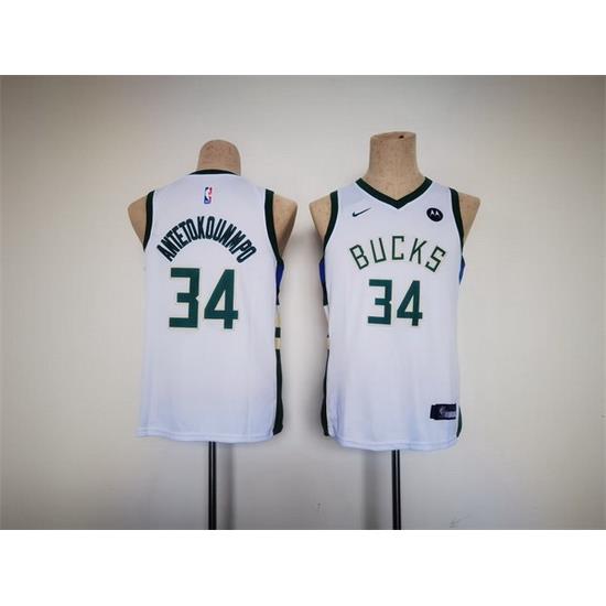 Youth Milwaukee Bucks 34 Giannis Antetokounmpo White Stitched Basketball Jersey