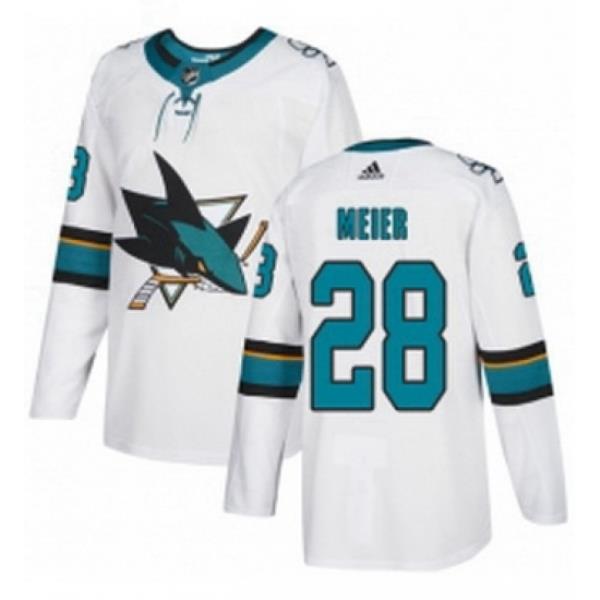 Mens Adidas San Jose Sharks 28 Timo Meier White Road Authentic Stitched NHL Jersey
