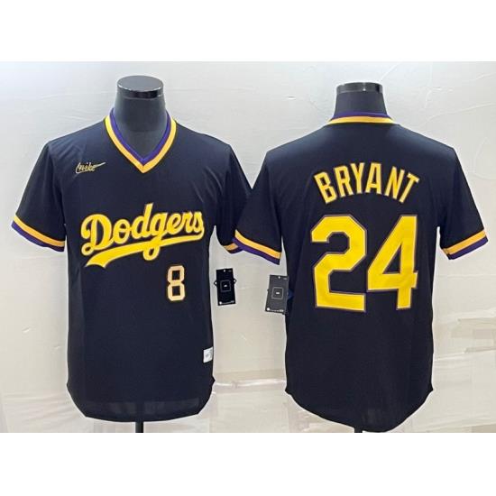 Men Los Angeles Dodgers Front 8 Back 24 Kobe Bryant Black Gold Stitched Jersey