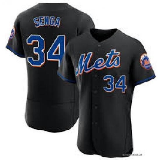 Men Nike NeW York Mets Kodai Senga #34 Black Stitched FLexbase MLB Jersey