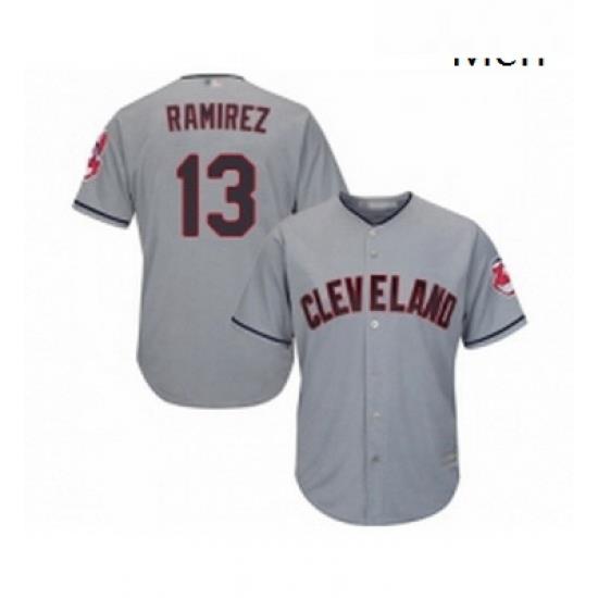 Mens Cleveland Indians 13 Hanley Ramirez Replica Grey Road Cool Base Baseball Jersey
