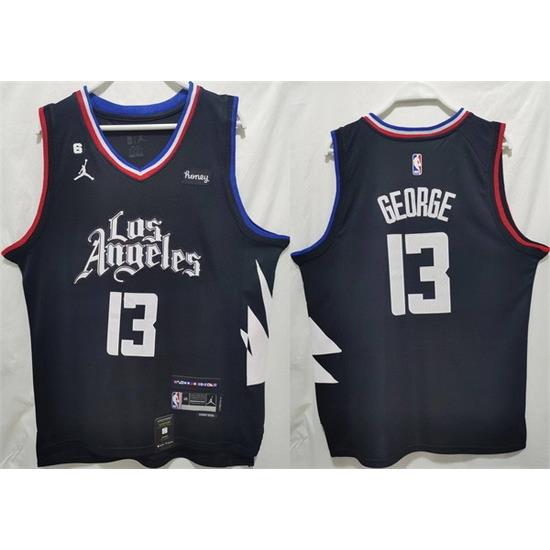 Men Los Angeles Clippers 13 Paul George Black Stitched Jersey