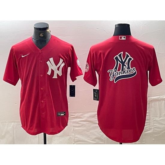 Men NeW York Yankees Big Logo Red Cool Base Stitched Baseball Jersey 19