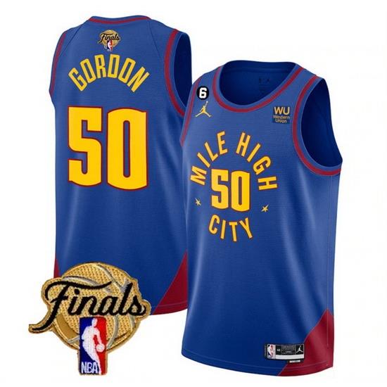 Men Denver Nuggets 50 Aaron Gordon Blue 2023 Finals Statement Edition With NO 6 Patch Stitched Basketball Jersey
