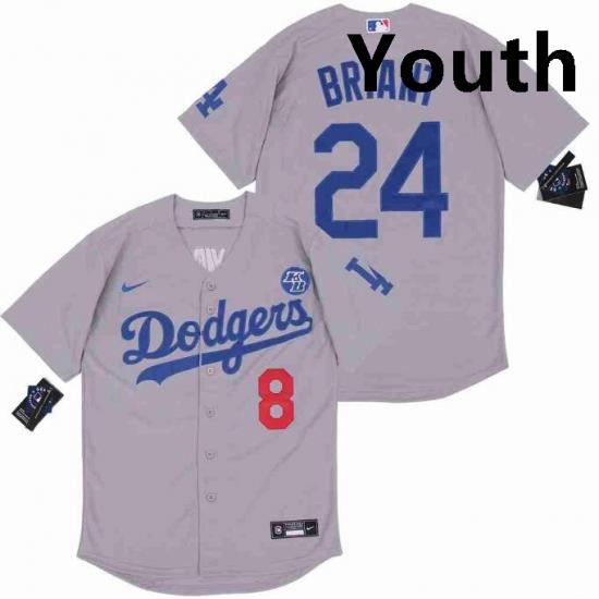 Youth Dodgers Front 8 Back 24 Kobe Bryant Grey Cool Base Stitched MLB Jersey