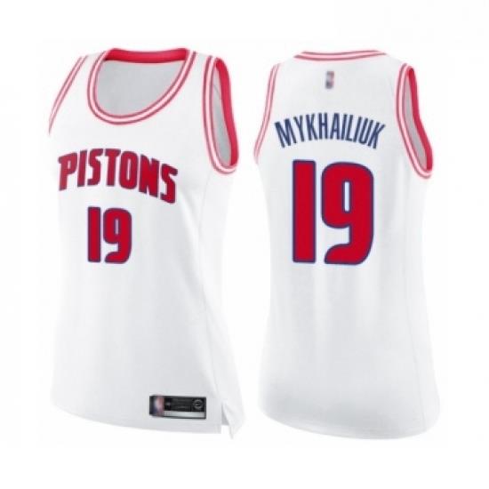 Womens Detroit Pistons 19 Sviatoslav Mykhailiuk Swingman Whit Pink Fashion Basketball Jersey
