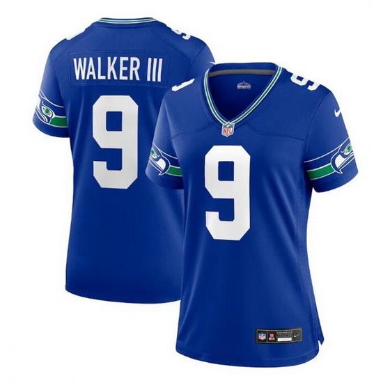 Women Seattle Seahawks 9 Kenneth Walker III Royal Throwback Player Stitched Game Jersey  Run Small