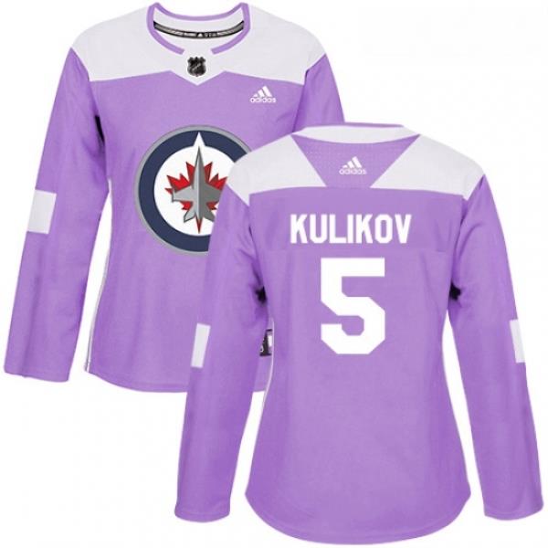 Womens Adidas Winnipeg Jets 5 Dmitry Kulikov Authentic Purple Fights Cancer Practice NHL Jersey