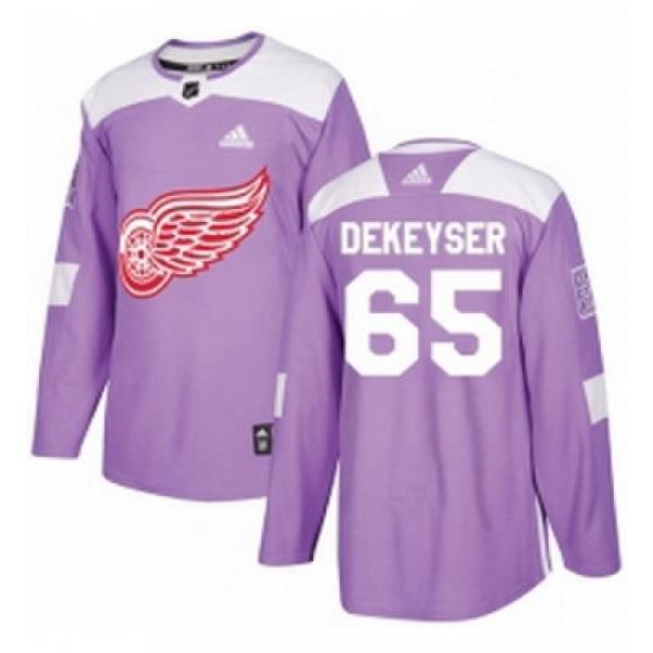 Youth Adidas Detroit Red Wings 65 Danny DeKeyser Authentic Purple Fights Cancer Practice NHL Jersey