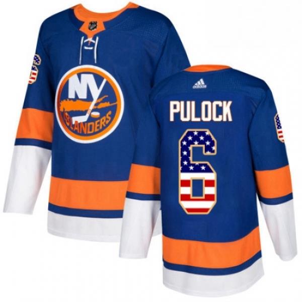 Mens Adidas New York Islanders 6 Ryan Pulock Authentic Royal Blue USA Flag Fashion NHL Jersey