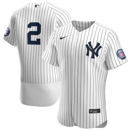 Men NeW York Yankees 2 Derek Jeter Men Nike White Navy 2020 Hall of Fame Induction Patch Flex Base MLB Jersey