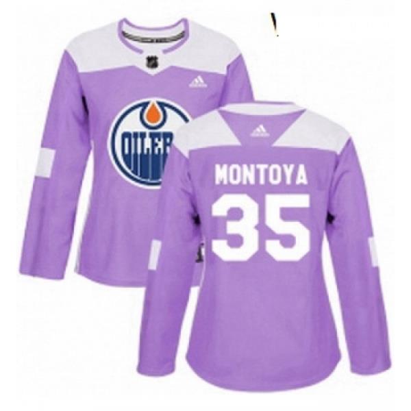 Womens Adidas Edmonton Oilers 35 Al Montoya Authentic Purple Fights Cancer Practice NHL Jersey