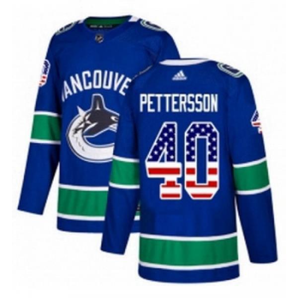 Youth Adidas Vancouver Canucks 40 Elias Pettersson Blue Home Authentic USA Flag Stitched NHL Jersey