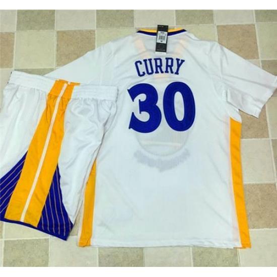 Warriors #30 Stephen Curry White Long Sleeve A Set Stitched NBA Jersey