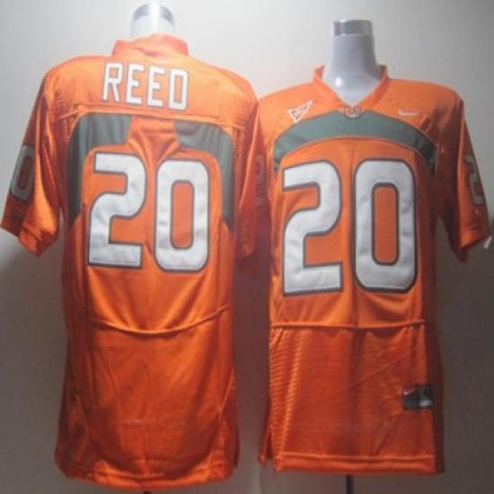 Hurricanes #20 Ed Reed Orange Embroidered NCAA Jerseys
