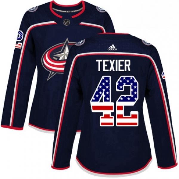 Womens Adidas Columbus Blue Jackets 42 Alexandre Texier Authentic Navy Blue USA Flag Fashion NHL Jersey