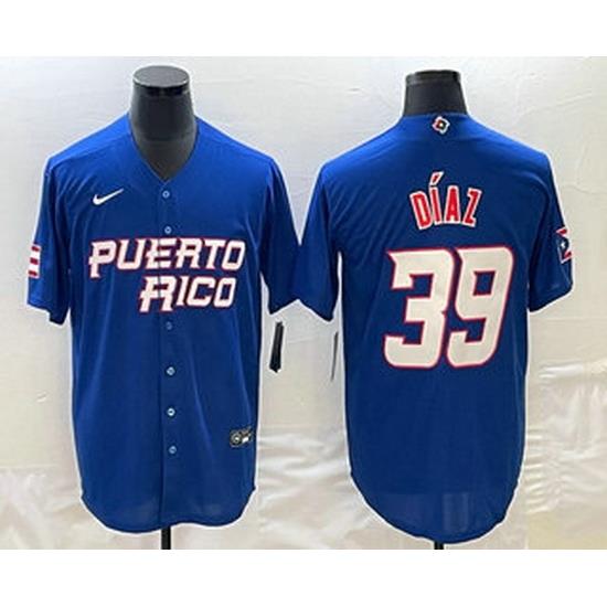 Men's Puerto Rico Baseball #39 EdWin Diaz 2023 Blue World Baseball Classic Stitched Jersey