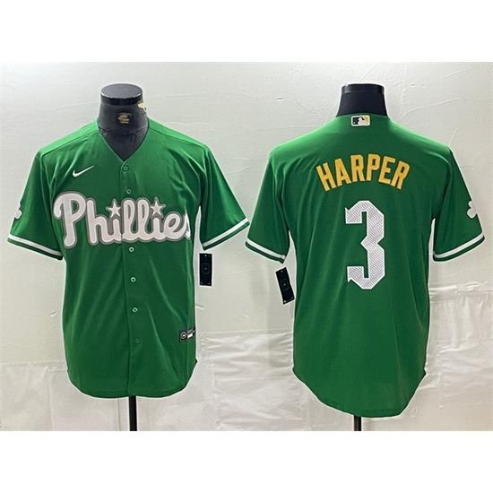 Men Philadelphia Phillies 3 Bryce Harper Green 2024 City Connect Stitched Jersey