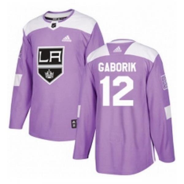 Youth Adidas Los Angeles Kings 12 Marian Gaborik Authentic Purple Fights Cancer Practice NHL Jersey