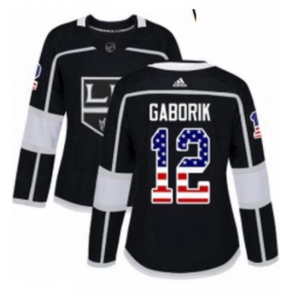 Womens Adidas Los Angeles Kings 12 Marian Gaborik Authentic Black USA Flag Fashion NHL Jersey