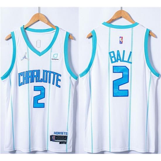 Men Charlotte Hornets 2 LaMelo Ball White 75th Anniversary Stitched NBA Jersey