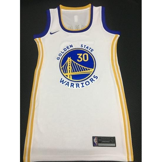 Women Golden Warriors 30 Stephen Curry Dress Stitched Jersey White