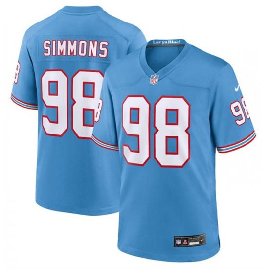 Men Tennessee Titans 98 Jeffery Simmons Light Blue Throwback Player Stitched Game Jersey