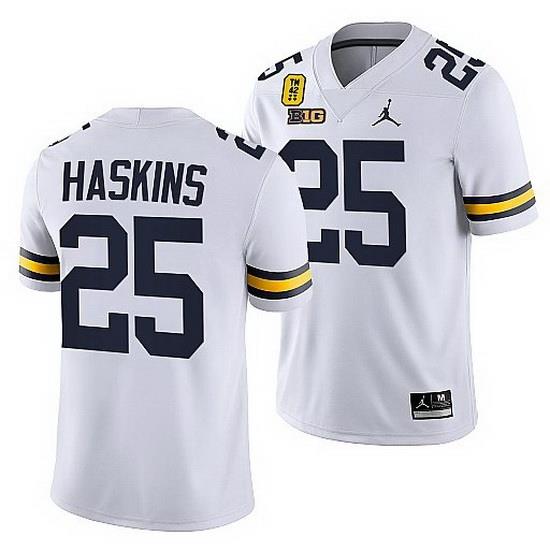 Michigan Wolverines Hassan Haskins White Tm 42 Patch Honor Tate Myre Jersey