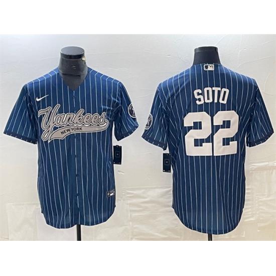 Men NeW York Yankees 22 Juan Soto Navy Cool Base Stitched Baseball Jerseys 1