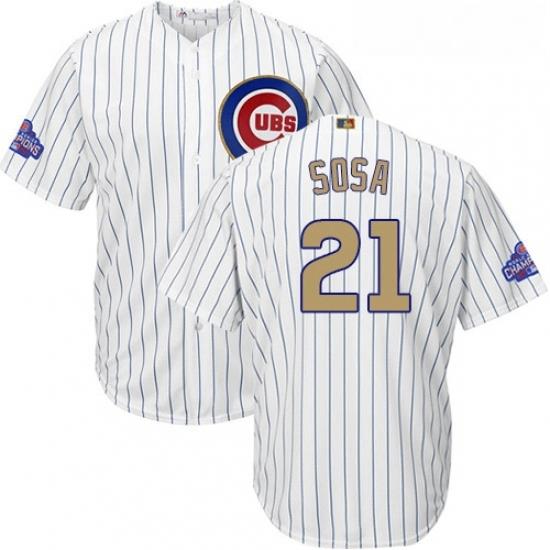 Youth Majestic Chicago Cubs 21 Sammy Sosa Authentic White 2017 Gold Program Cool Base MLB Jersey