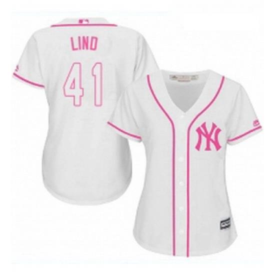 Womens Majestic New York Yankees 41 Adam Lind Replica White Fashion Cool Base MLB Jersey