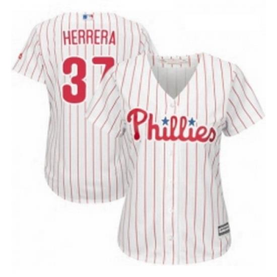 Womens Majestic Philadelphia Phillies 37 Odubel Herrera Authentic WhiteRed Strip Home Cool Base MLB Jersey