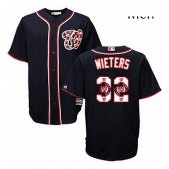 Mens Majestic Washington Nationals 32 Matt Wieters Authentic Navy Blue Team Logo Fashion Cool Base MLB Jersey