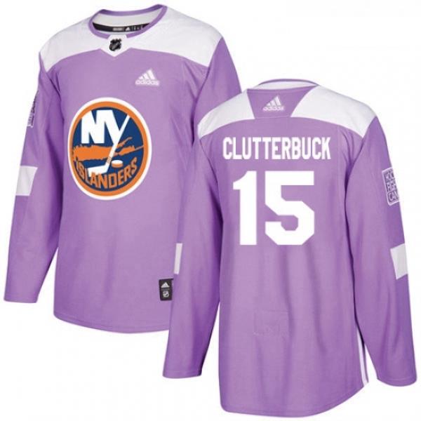 Youth Adidas New York Islanders 15 Cal Clutterbuck Authentic Purple Fights Cancer Practice NHL Jersey